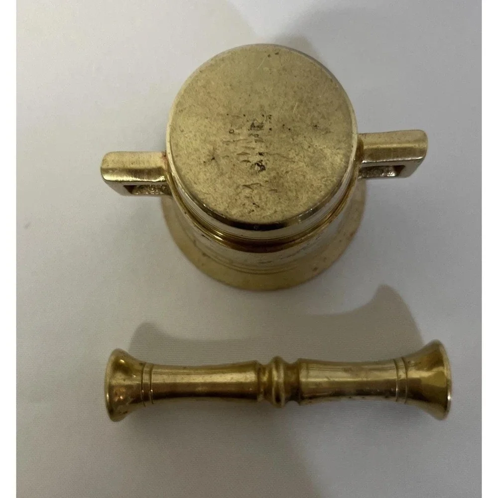Vintage Heavy Solid Brass Mortar & Pestle Pharmaceutical Apothecary Appx 2.5